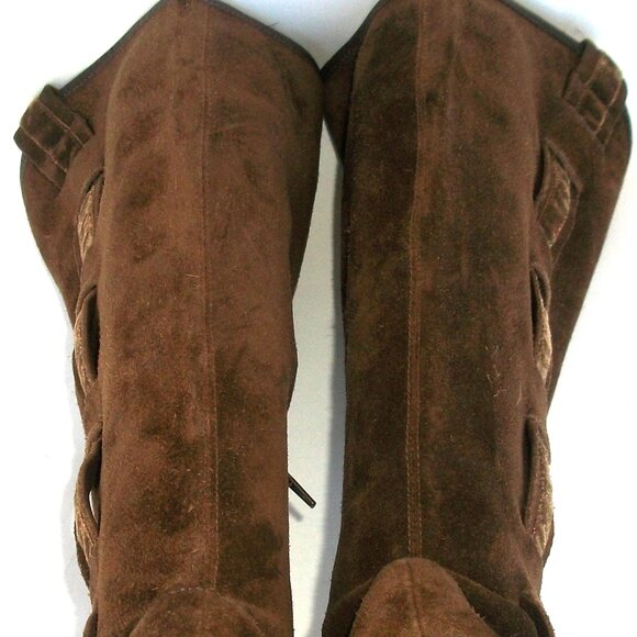 Vintage Via Spiga Tall Brown Suede Western Style Heeled Side-Zip Boots 10M - Picture 9 of 11